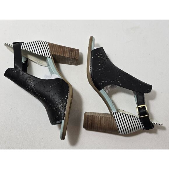 Spring Step L'Artiste LASHON Black Leather Strips Stack Heel Sandals Sz 39 US 9 - Picture 6 of 10